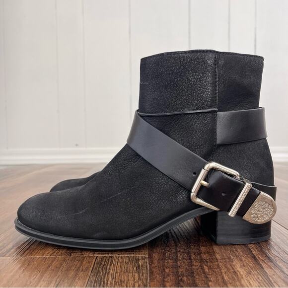 Vince Camuto Moto Buckle Boot Strappy Leather Wrap Western Zip Up Size 8.5 Black - Picture 2 of 15